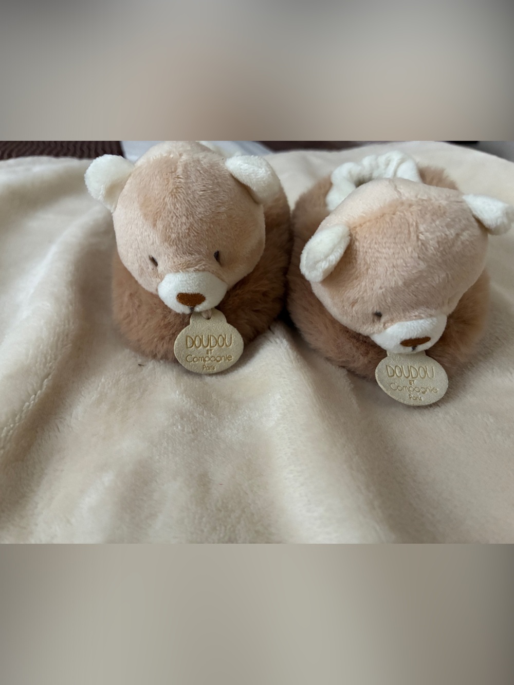 Beige Brown Plush Bear Pair - Soft Kids slippers